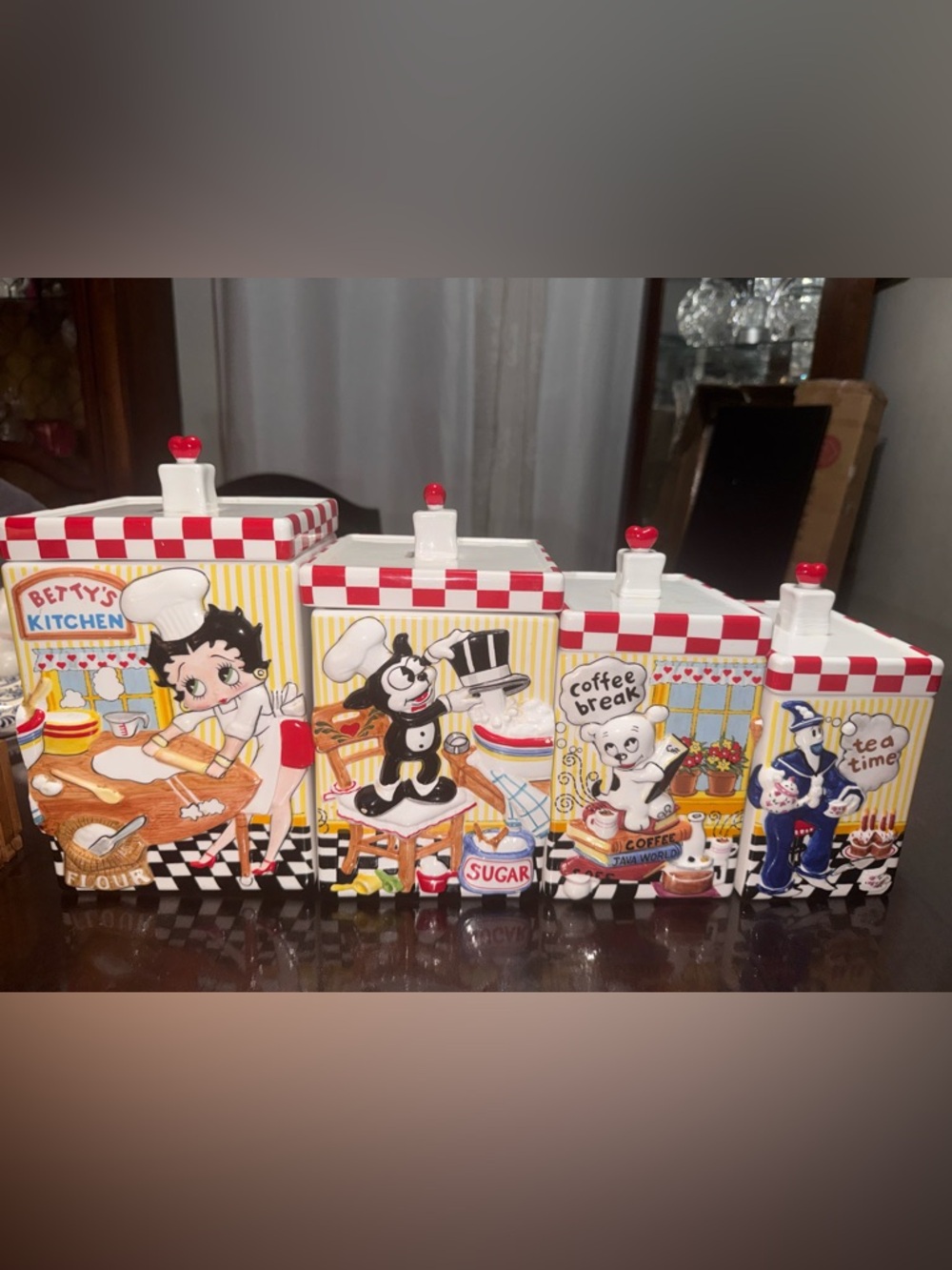 Betty Boop & Friends Retired 8 Pc Ceramic Kitchen Canisters 1999 Danbury *Flaws*